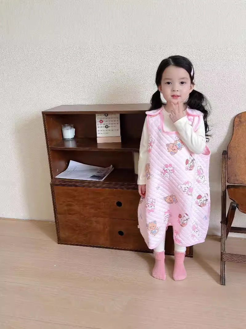 Children's Warm One-piece Pajamas Quilt Split Leg Middle Big Jumpsuit, Climbing Suit