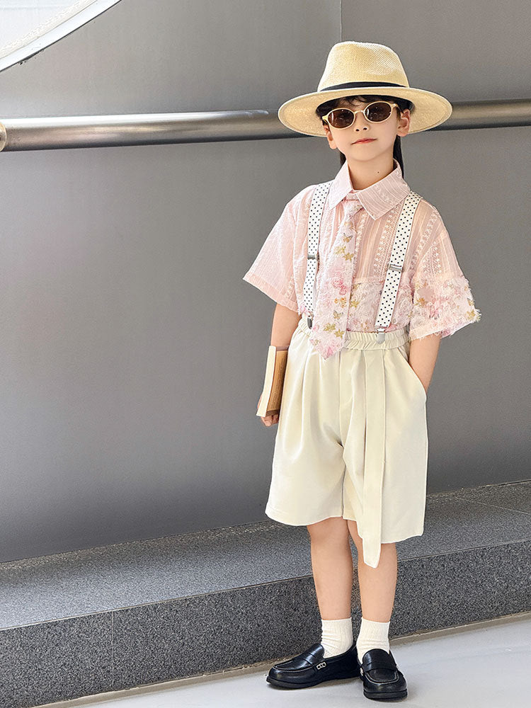 Summer Fashion Casual Printing Suspender Shorts Suit Performance Kindergarten Children's Shirt