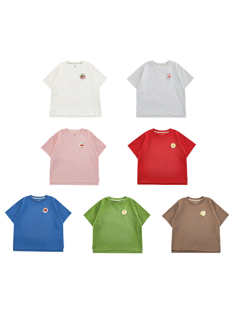 Wu Boy's Summer Fruit Short-sleeved Round Neck Loose Casual Children's T-shirt