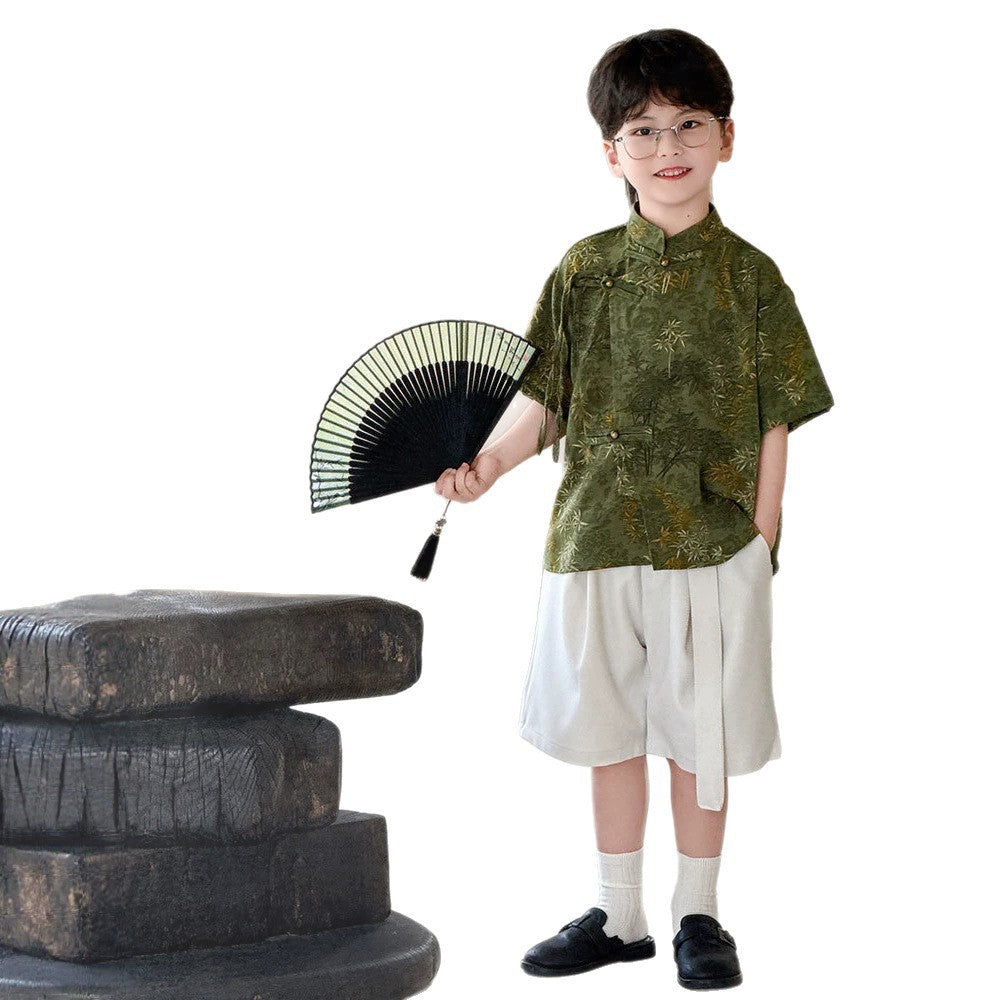 Children's Boys Chinese Short-sleeved National Style Performance Kindergarten Children's Shirt