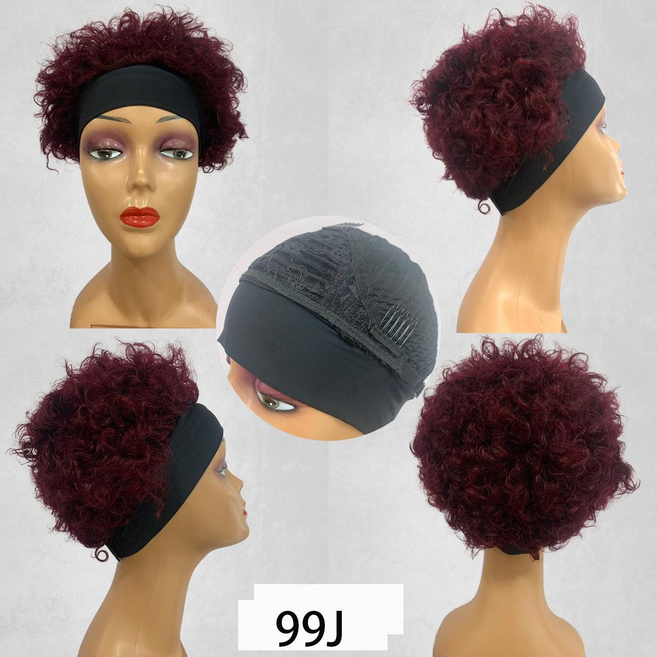 Comfortable Headband Curly Short Human Africa Real Hair Wig