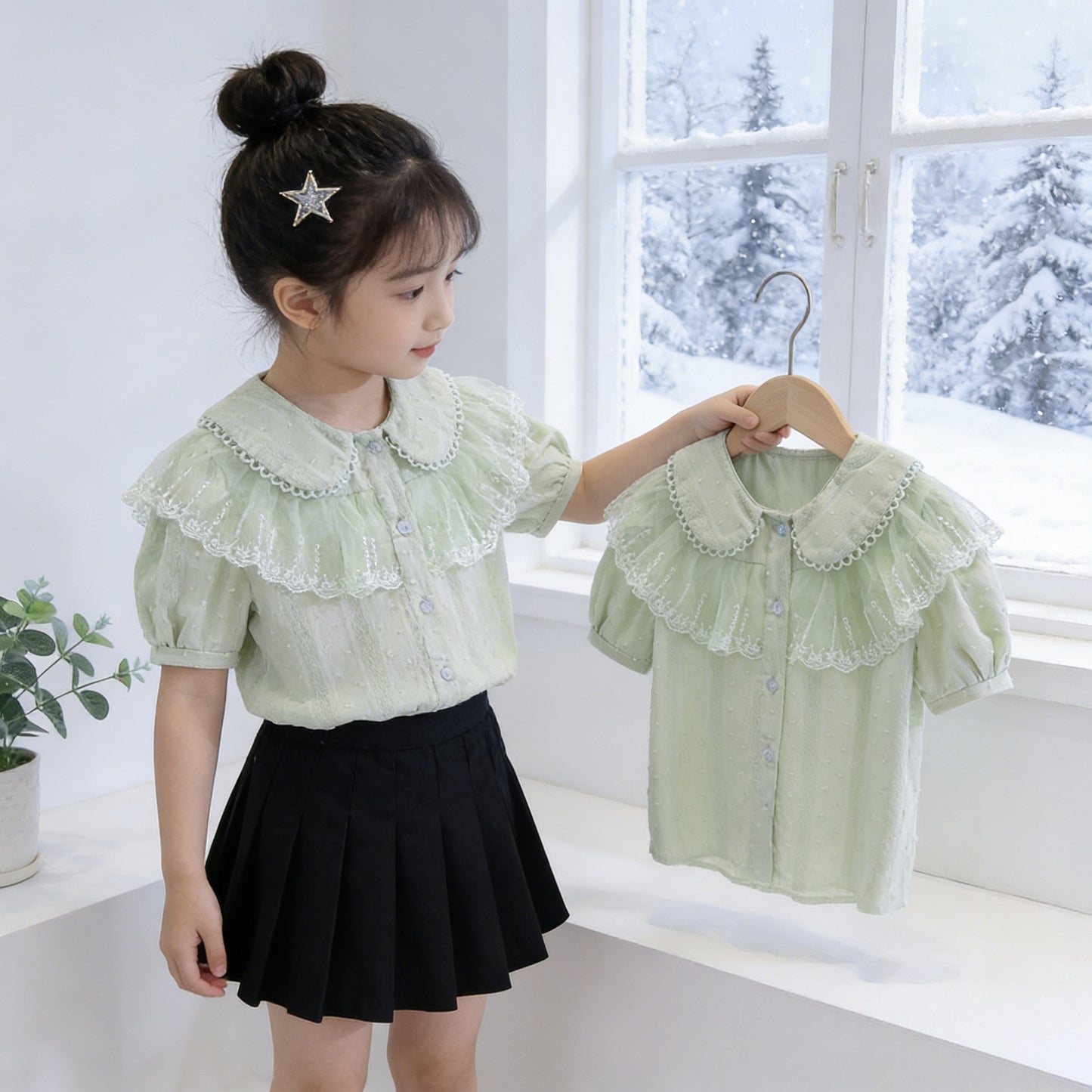 Lace White Long Sleeve Business Attire Western Children's Shirt