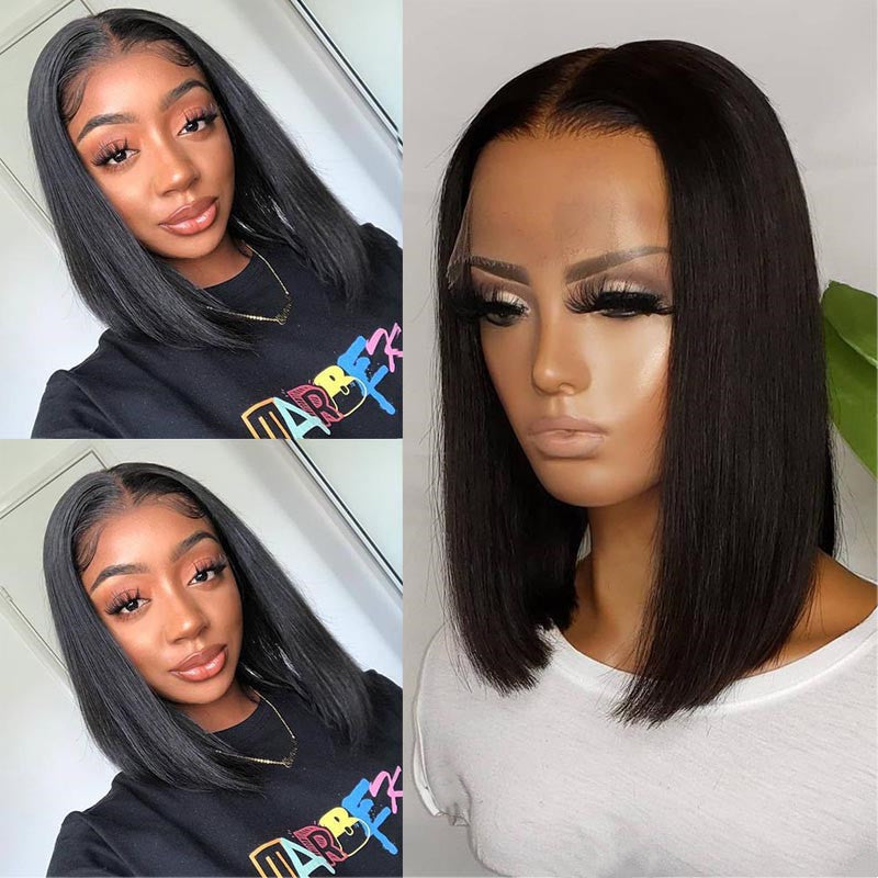 Women's Black Fiber Chemical Former Lace Head Cap Overseas Wig Short Straight Hair