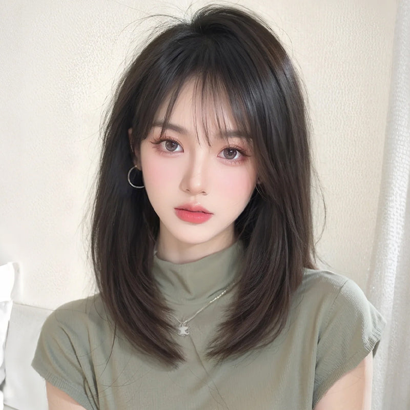 Medium Short Hair High-level Collarbone Artificial Human Natural Other Wig
