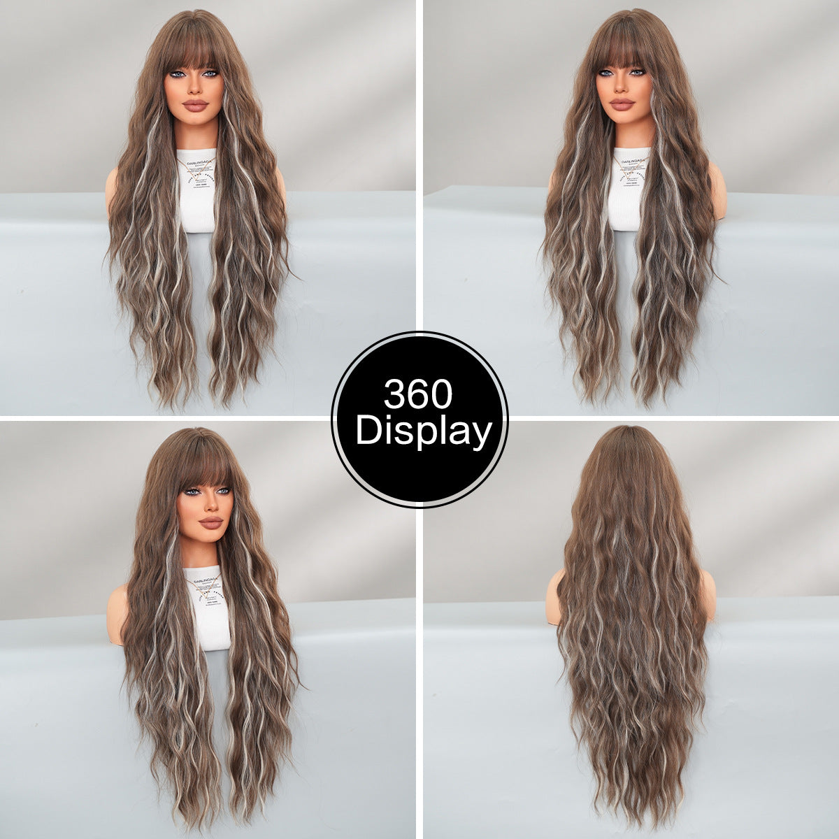 Hair Bangs Brown Dyed Gray Heat Wig Long Curls