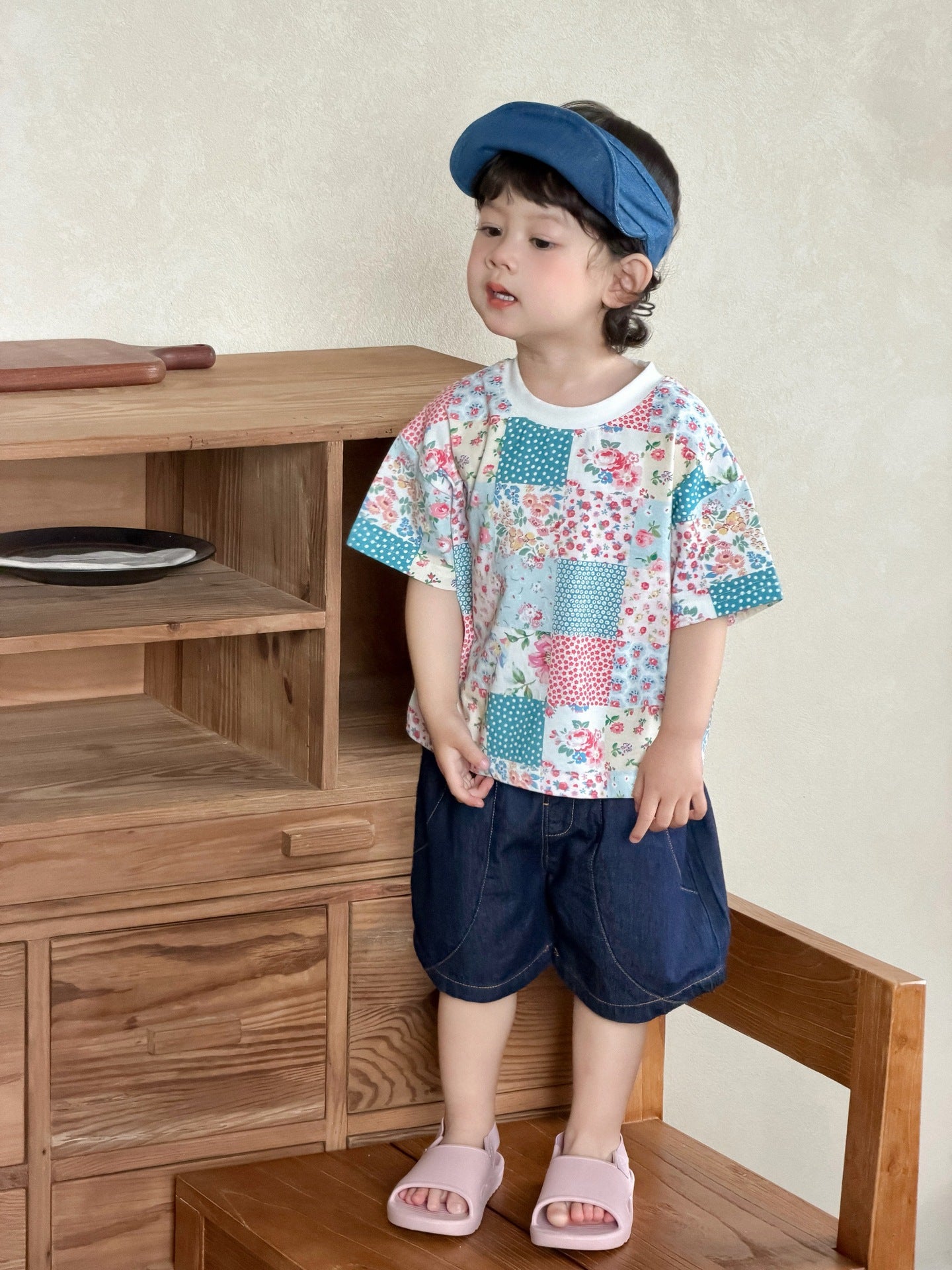 Children's Short-sleeved T-shirt Summer Thin Korean Clothing Clothes Boy's Denim Children's Suit