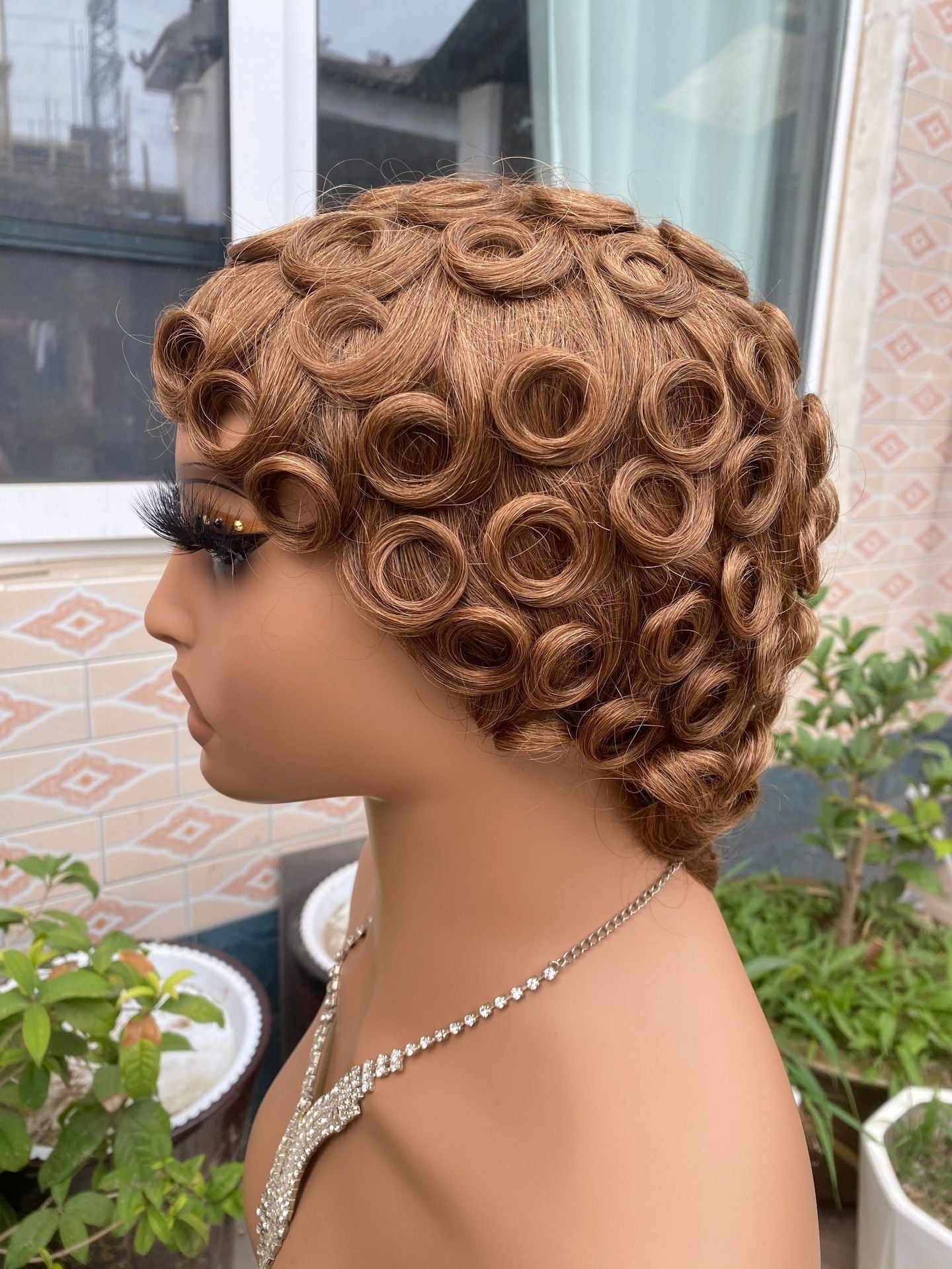 Innovative African Curly Pinker Elf Short Real Hair Wig