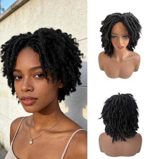 Women's African Dreadlocks Full Top Fiber Rose Wig Short Curly Hair