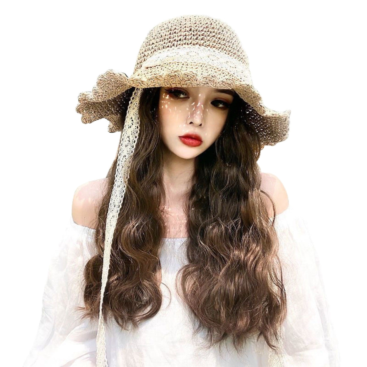 Women's Hat Integrated Fashion Sun Protection Curly Wig Long Curls