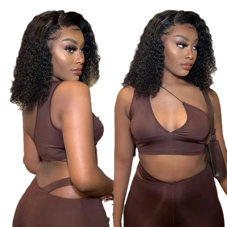 Women's Front Lace Curly Hair African Small Wig Long Curls