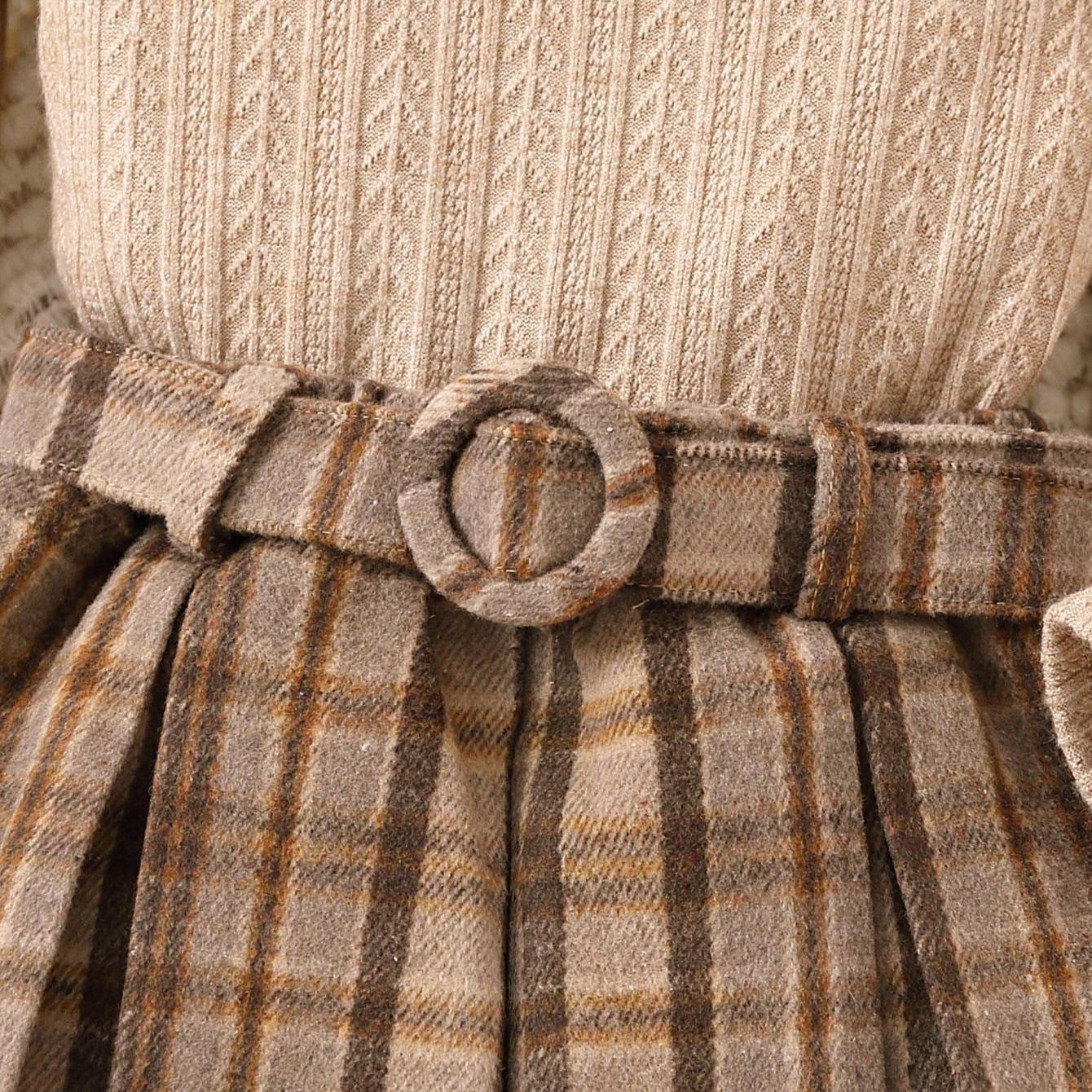 Children's Clothing Long-sleeved Lace Collar Plaid Pleated Children's Suit