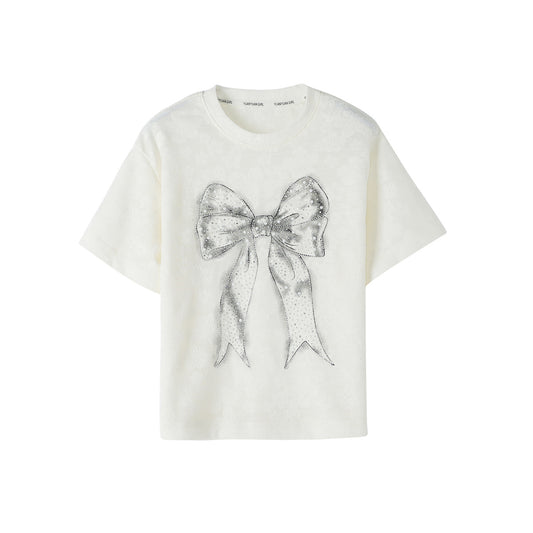 Children's Summer Medium Large Bow Short-sleeved Shirt Children's T-shirt