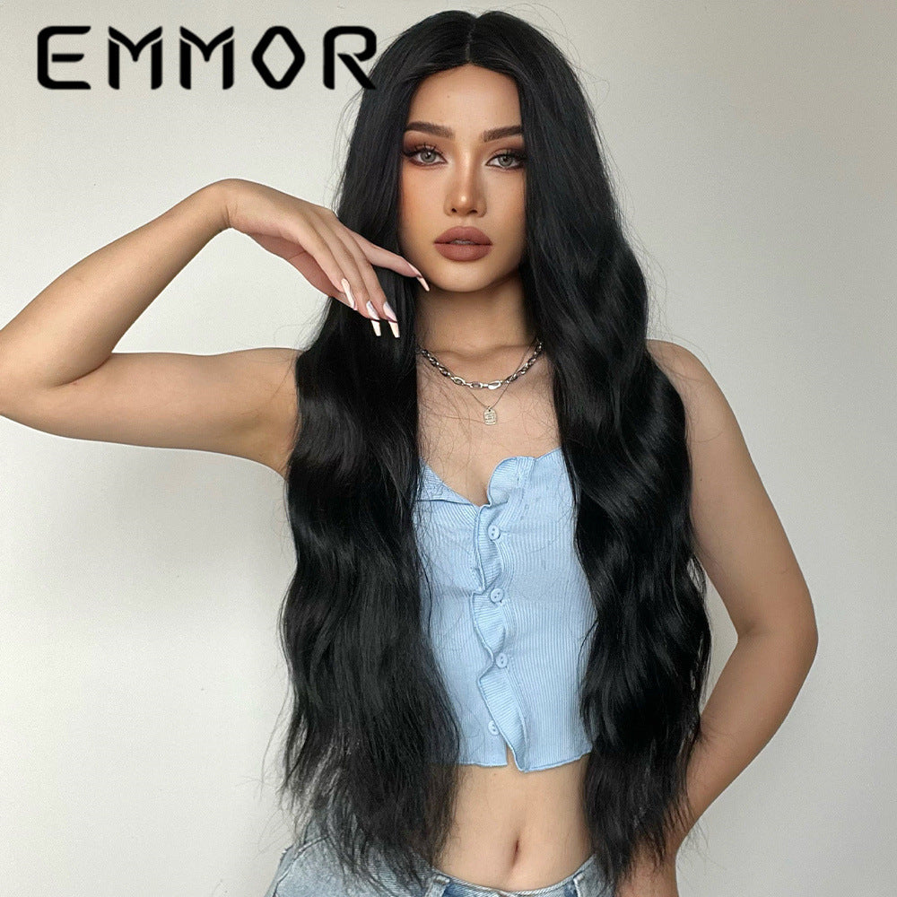 Medium Curly Hair Black Matte Fiber Wig Long Curls