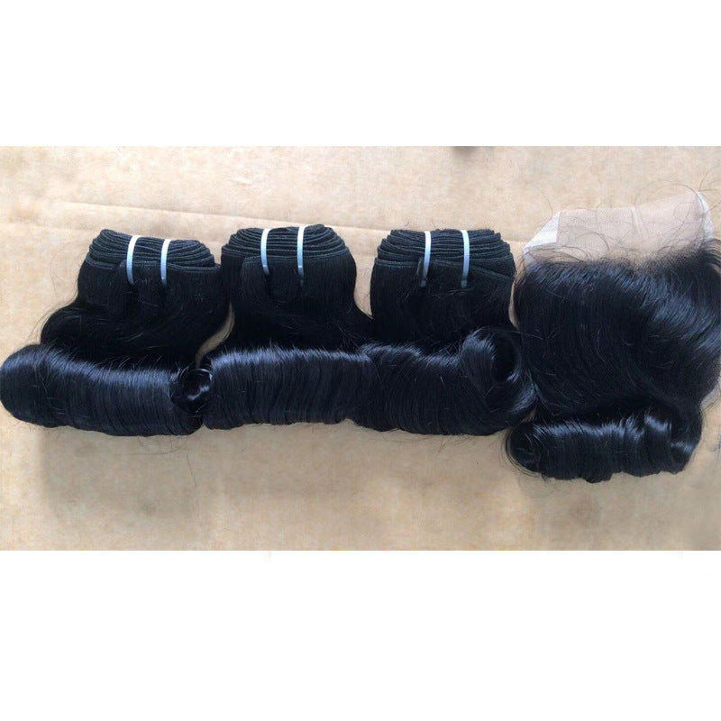 Human Extension Egg Roll Natural Color Real Hair Wig