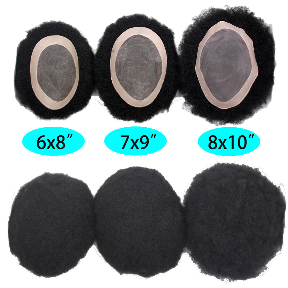 Charming Human African Qu Black Toupee Real Hair Wig