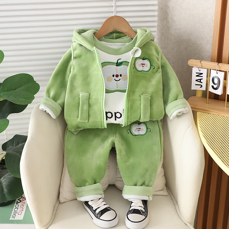 Children's Korean Style Clothing Fleece Padded Bear Children's Suit