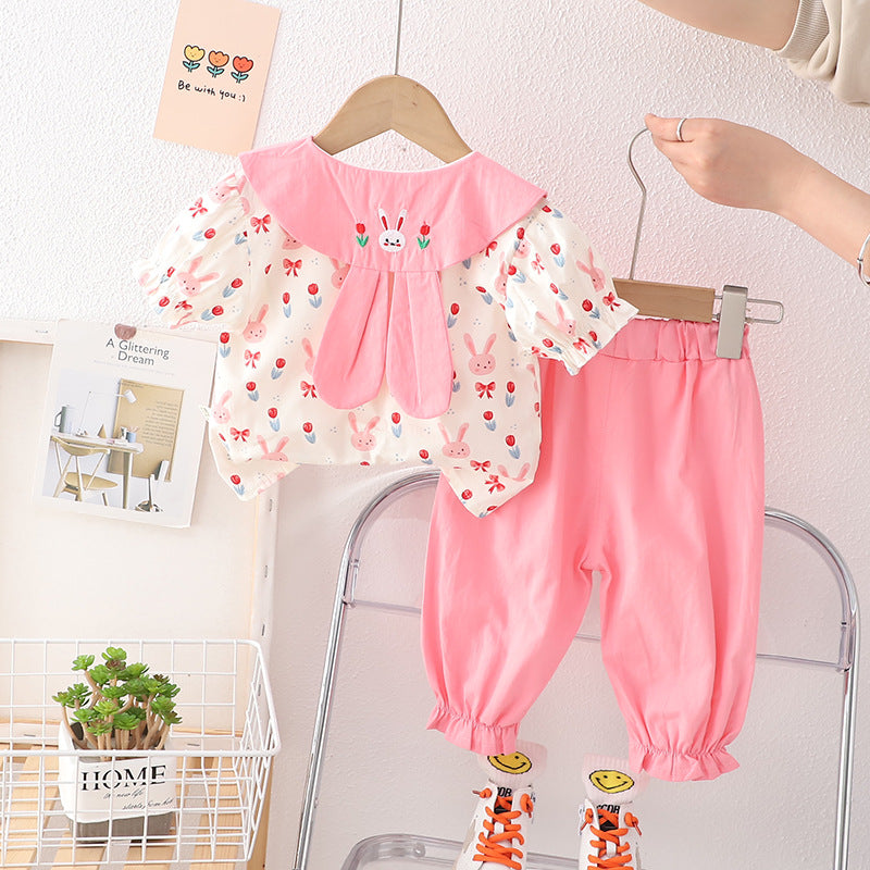 Children's Clothing Bunny Short-sleeved Cardigan Trousers Two-piece Children's Suit