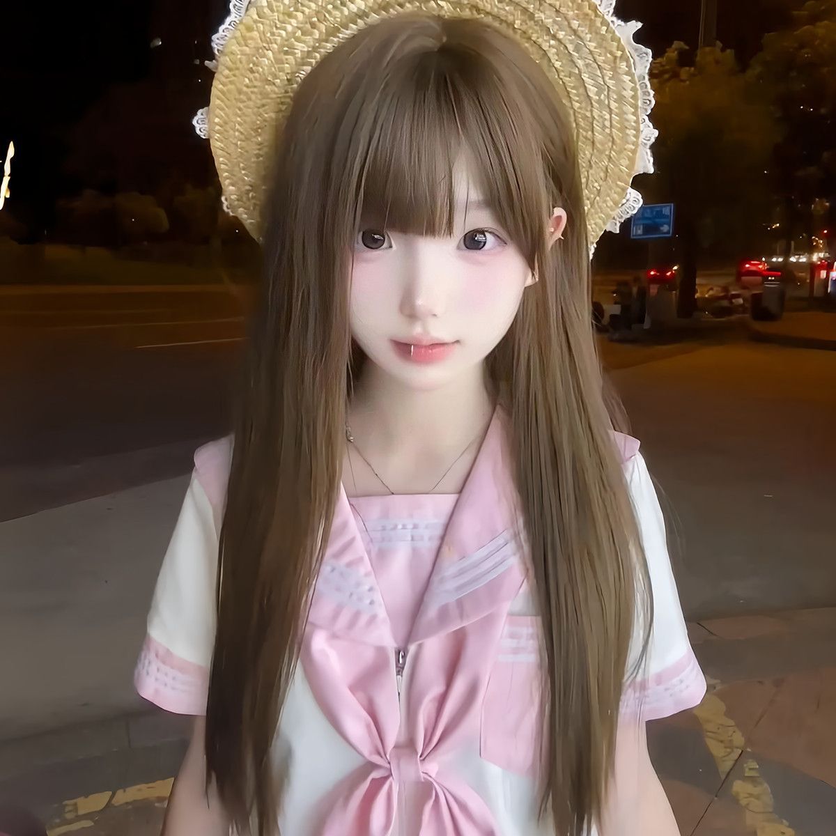 Women's Luo Cold Brown Hair Elegant Sweet Waist Air Bangs Long Straight Wig