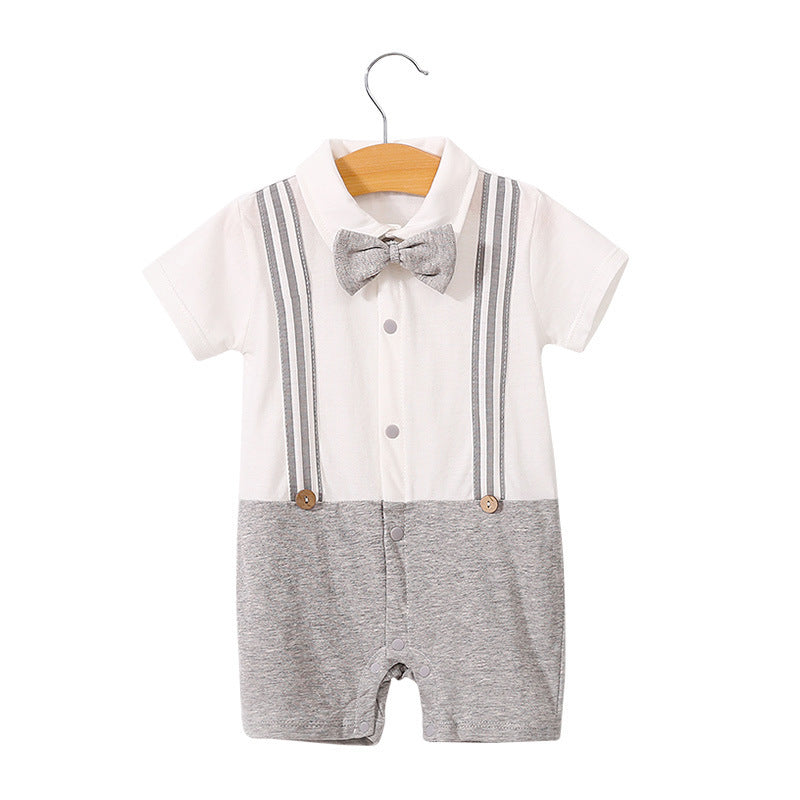 Children's Class Clothes Born One Year Old Gentleman Short Sleeve Rompers Jumpsuit, Climbing Suit