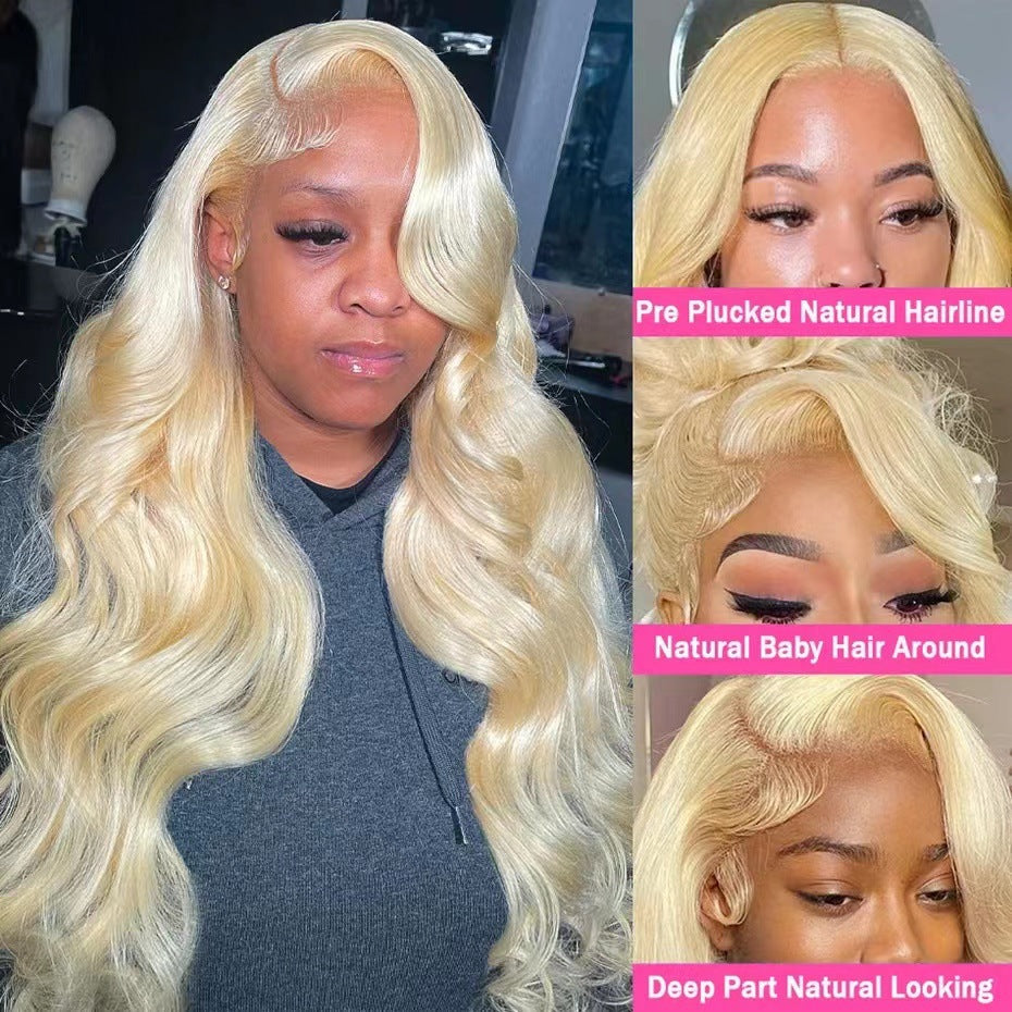 Curly Hair Light Golden Big Wave Head Wig Long Curls