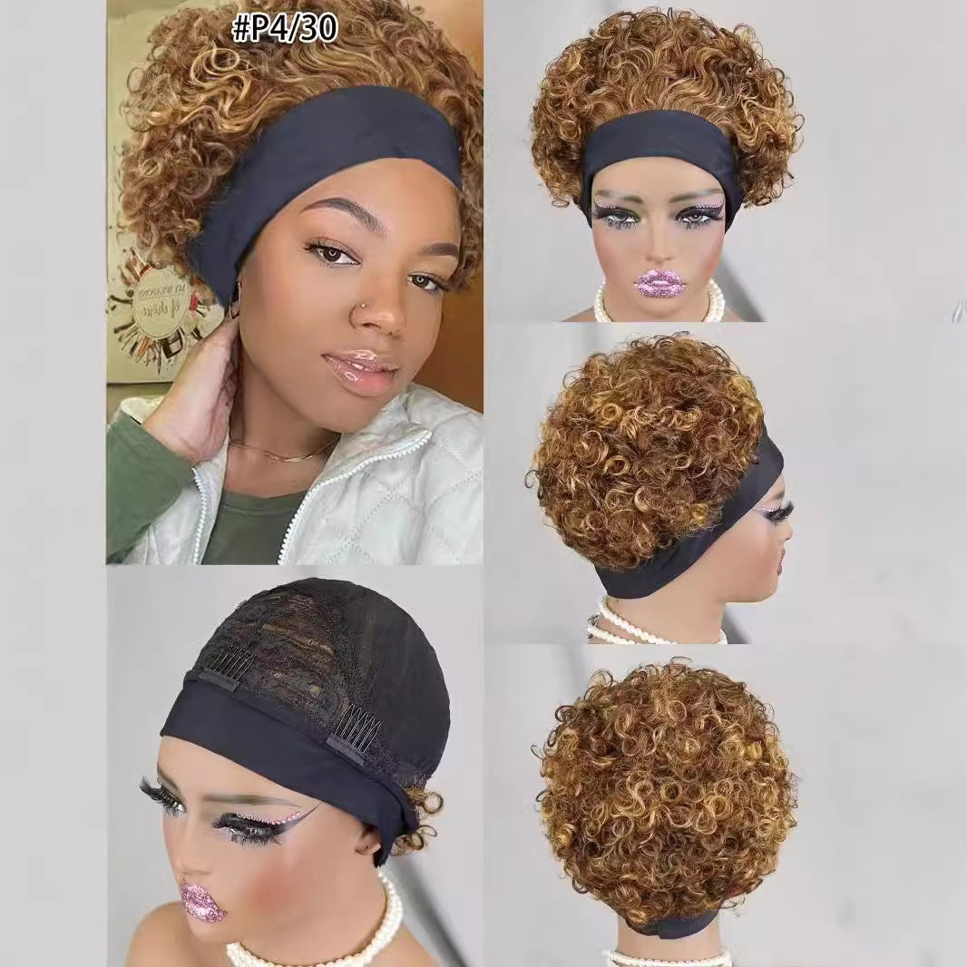 Classy Cool Human Headband Short Curl Real Hair Wig