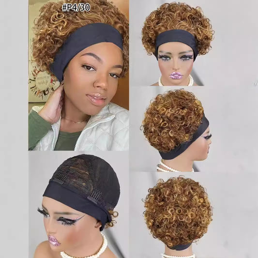Classy Cool Human Headband Short Curl Real Hair Wig