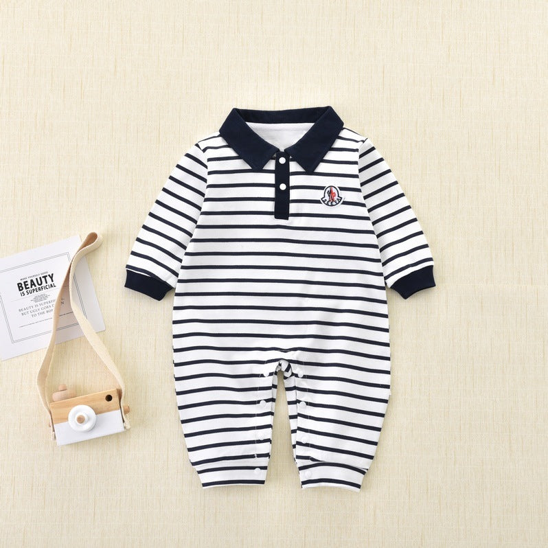 Striped Jumpsuit Pure Cotton Romper Boy's Lapel Jumpsuit, Climbing Suit