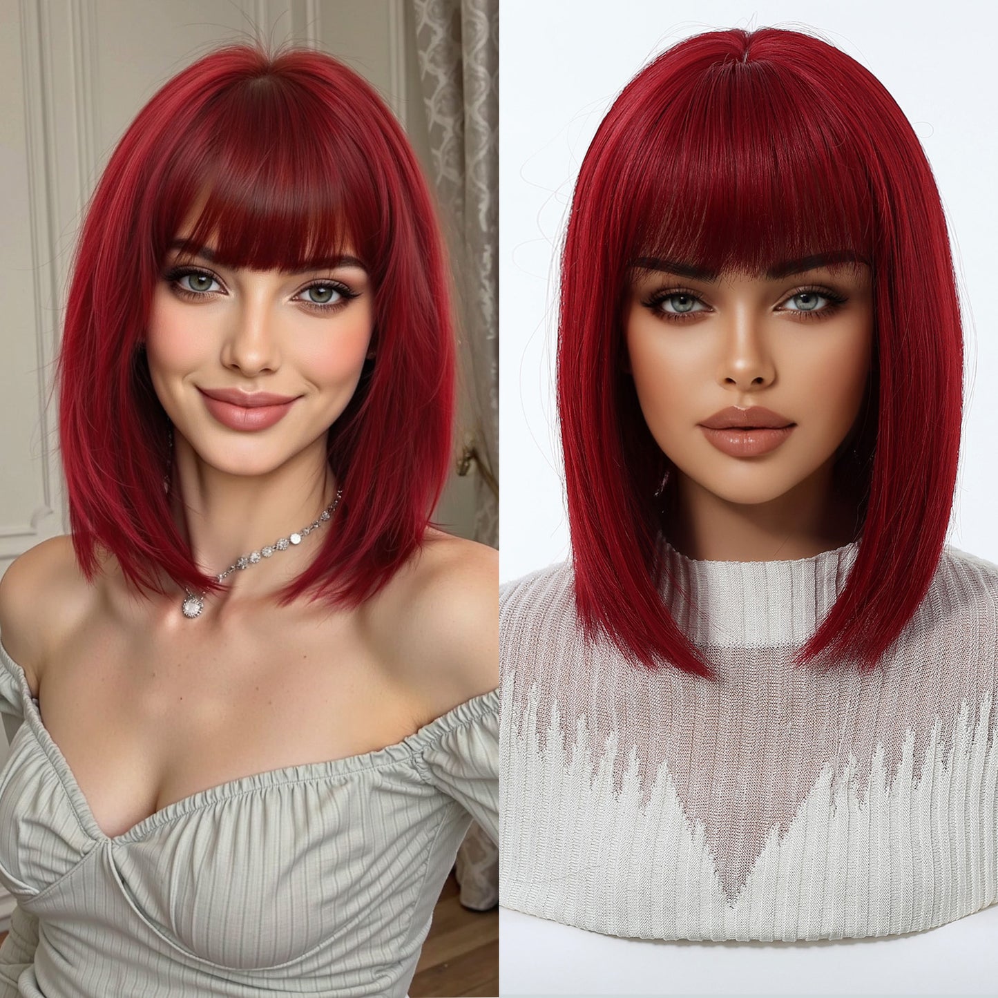 Full Head Cap Imitation Human Natural Top Wig Short Straight Hair