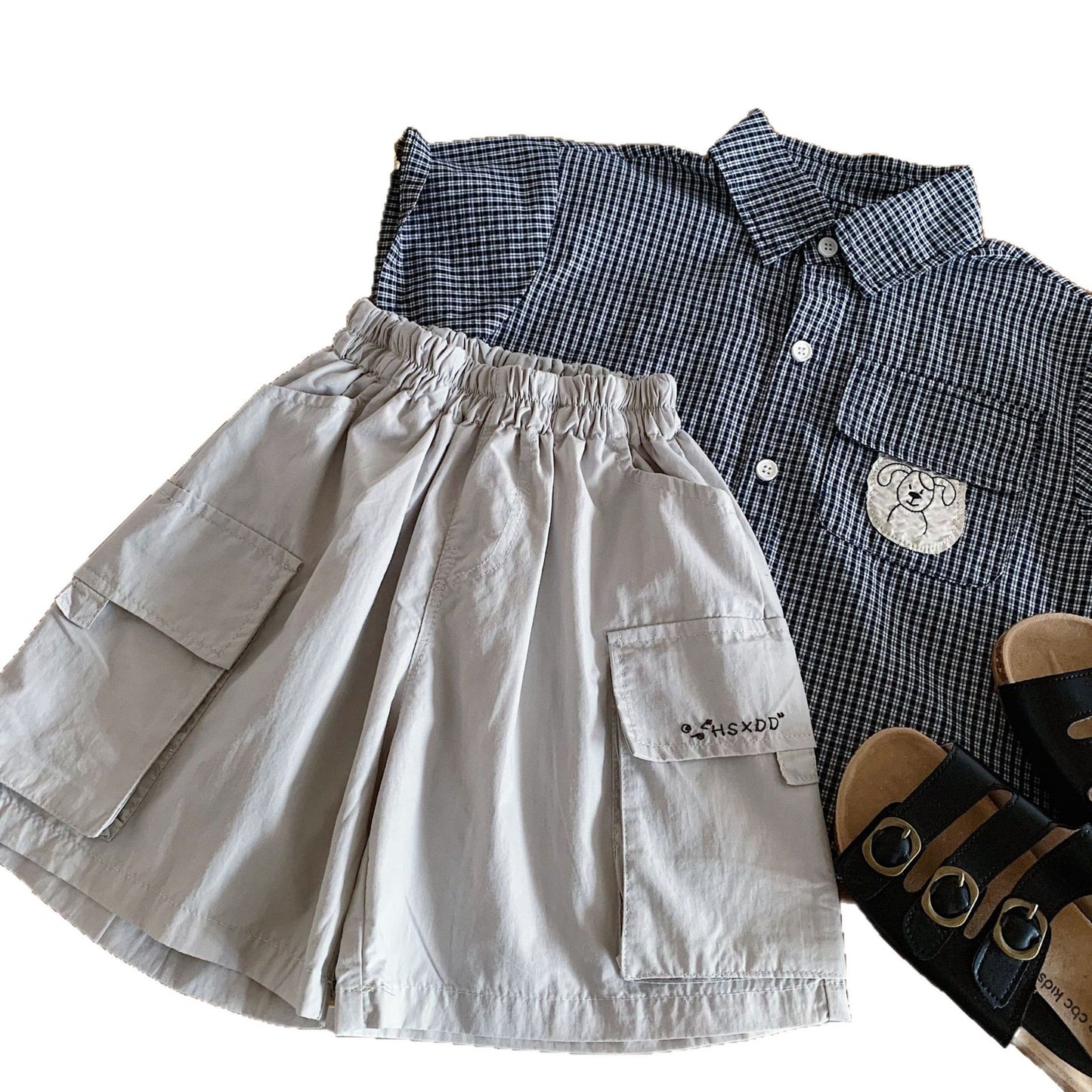 Children's Summer Korean Style Pocket Overalls Solid Children's Pants