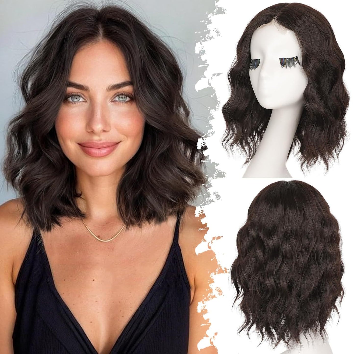 Small Lace Synthetic Wigs Water Ripple Wig Short Curly Hair