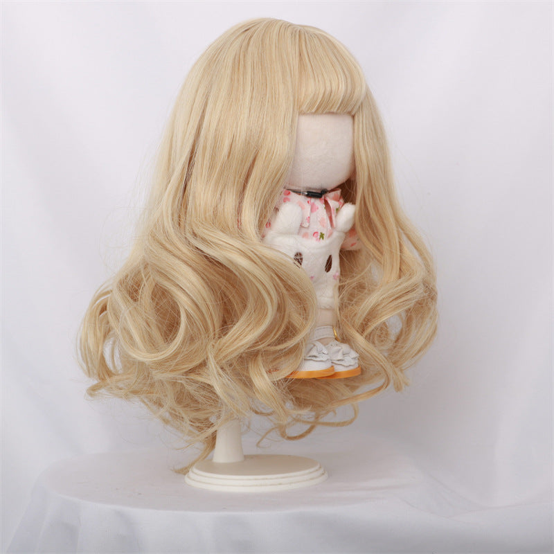 Cotton Doll With Cute Golden Curly Hair Long Straight Wig