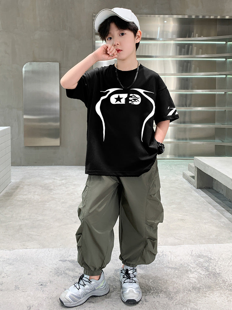 Children's Boys Summer Short-sleeved Trousers Two-piece Older Western Style Children's Suit