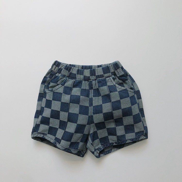 Children's Fashionable Summer Korean Style Plaid Denim Shorts Children's Pants