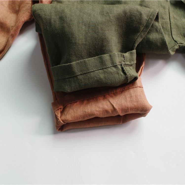 Children's Spring Linen Trousers Korean Style Solid Color Loose Casual All Children's Pants