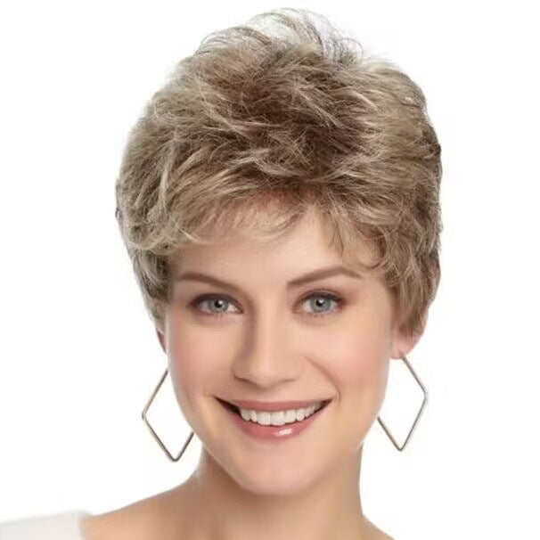 Golden Female Gray Gold Color Head Cover Wig Short Curly Hair