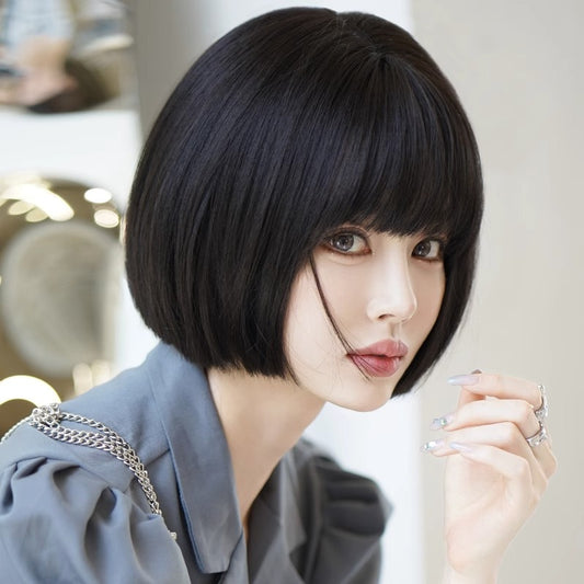 Women's Whole Top Natural Simulation Human Cute Wig Short Straight Hair