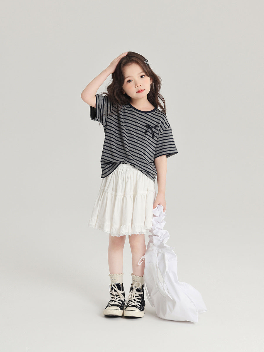 Children's Striped Short Cute Round Neck Sleeve Children's T-shirt