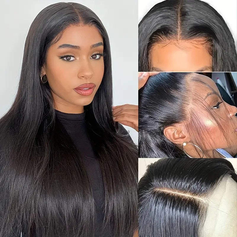 Women's African Style Black Front Lace For Chemical Long Straight Wig