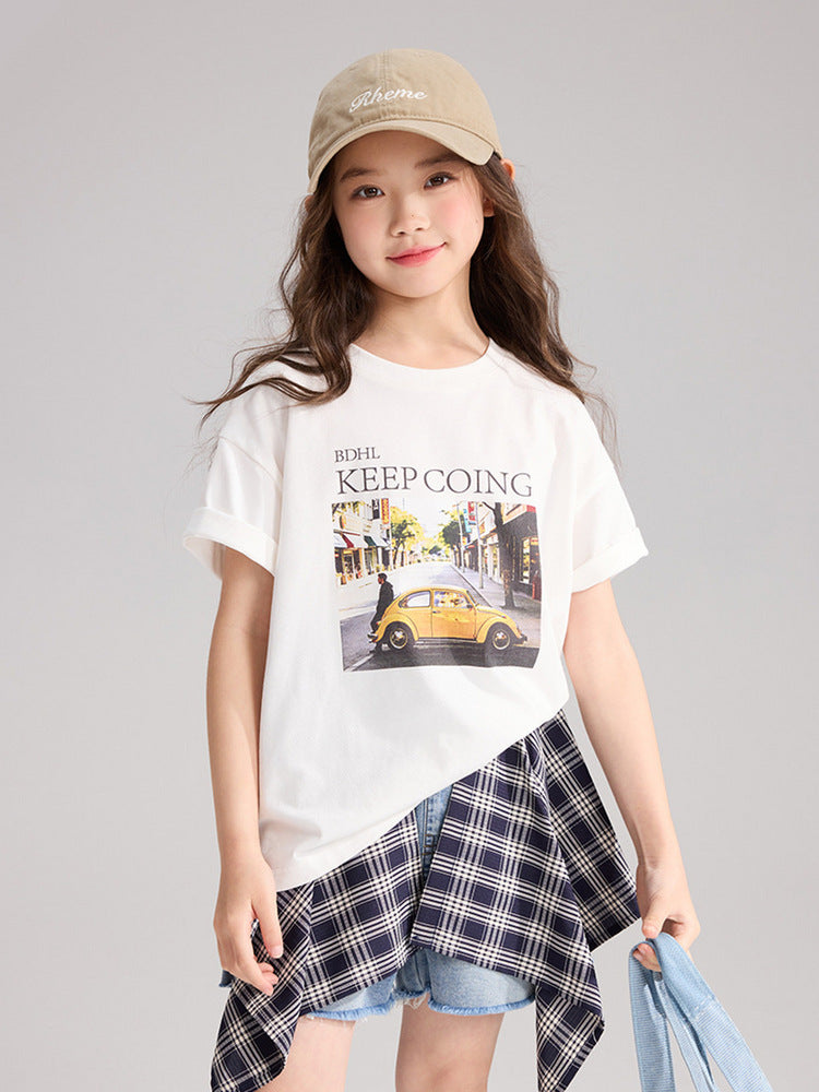 Children's Trendy Cool Retro Car Printed Short Children's T-shirt