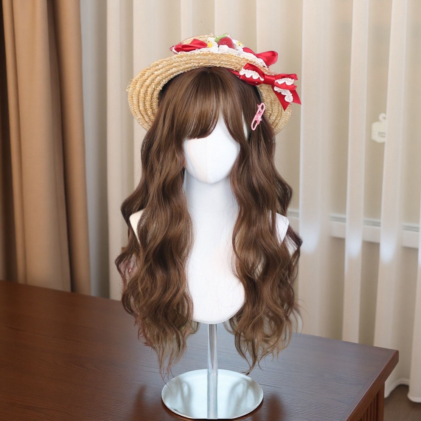 Korean Cute Air Bangs Big Wave Curly Hair Fiber Wig Long Curls