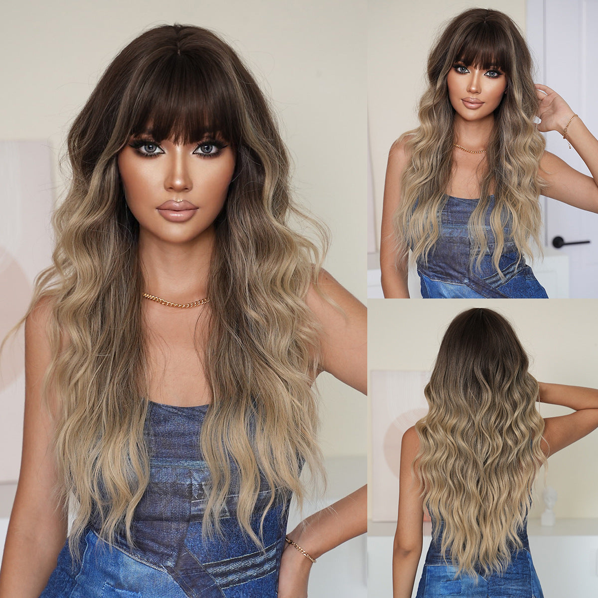 Curly Hair Bangs Big Wave Head Cover Rose Net Chemical Wig Long Curls