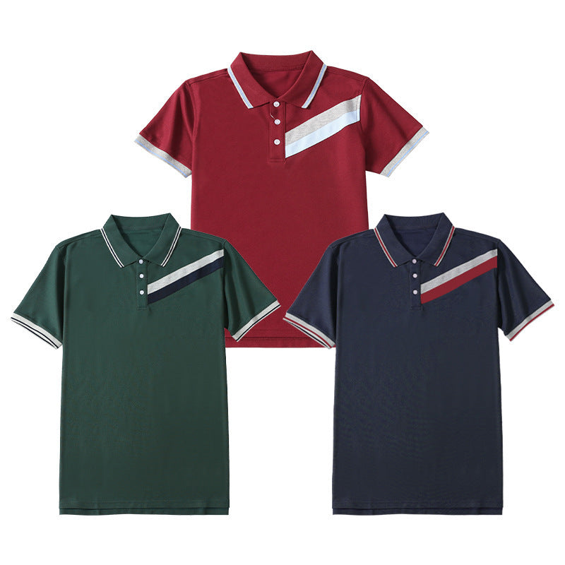 Summer Short Sleeve Boys Double Pique Breathable Campus Children's T-shirt