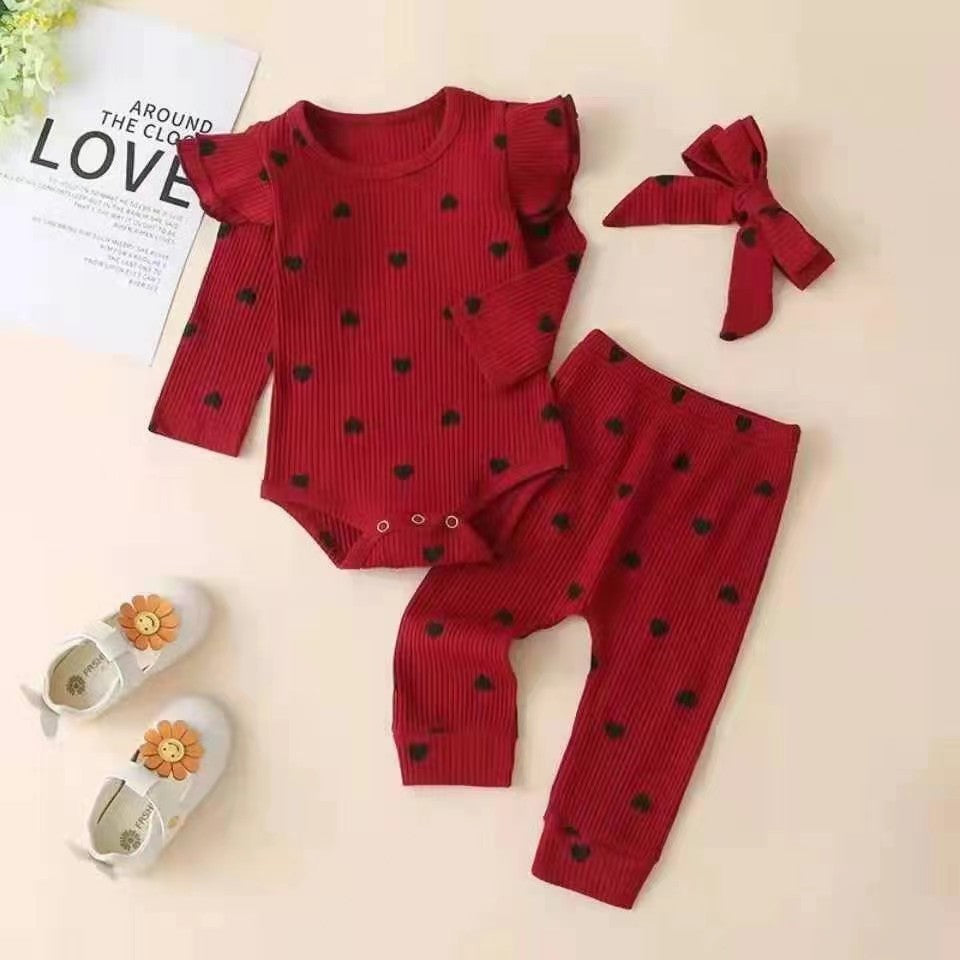 Heart Printing Romper Long-sleeved Trousers Bow Jumpsuit, Climbing Suit
