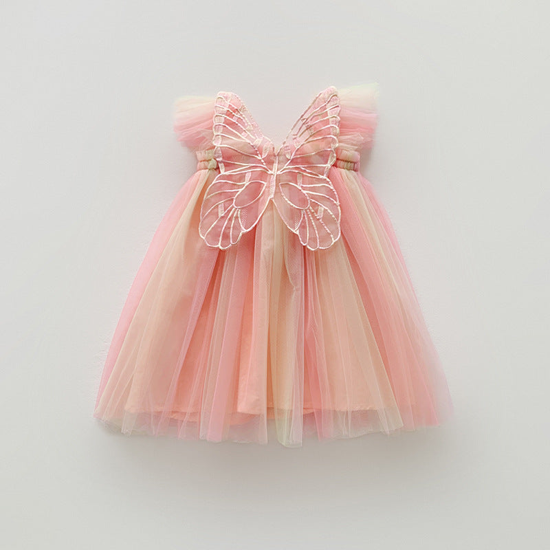 Rainbow Wings Mesh Summer Flounced Sleeve Princess Children's Dress