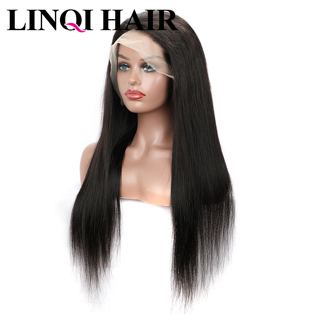 Women's Human Lace Headgear All Straight Natural Real Hair Wig