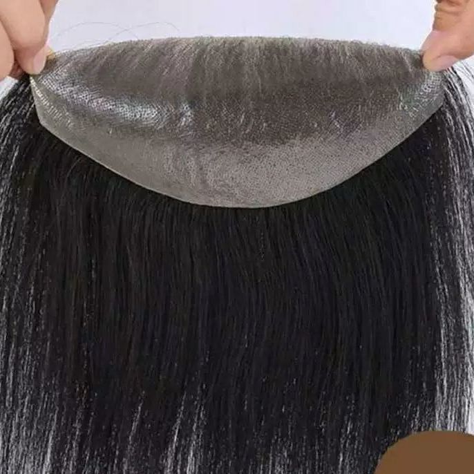 Men's Hairline Stickers Forehead Hair Supplementing Piece Real Hand Woven Invisible Long Straight Wig