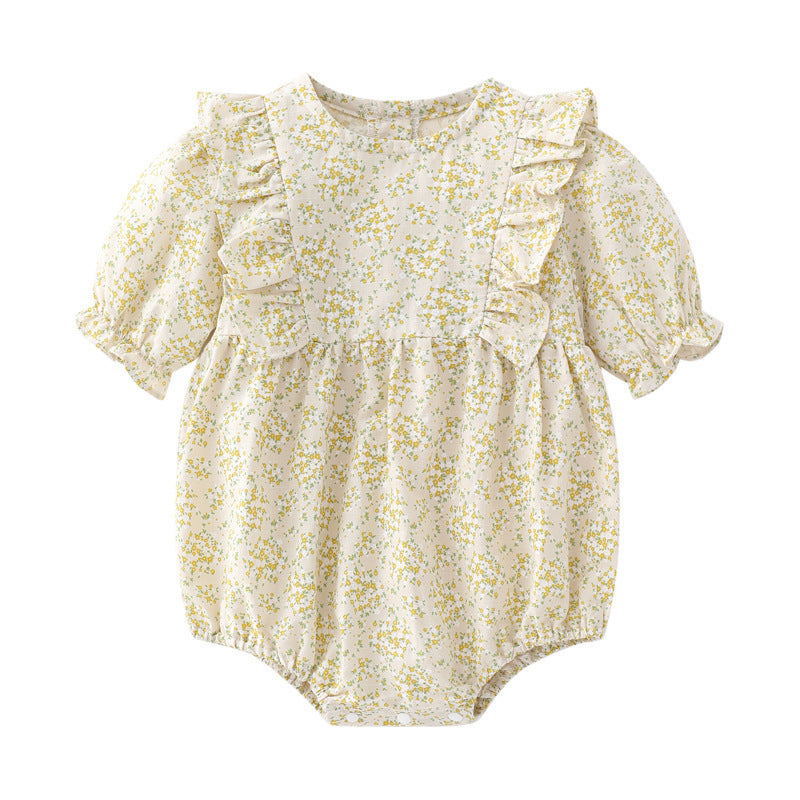 Source Pastoral Style Floral Short Sleeve Jumpsuit, Climbing Suit