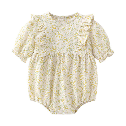 Source Pastoral Style Floral Short Sleeve Jumpsuit, Climbing Suit