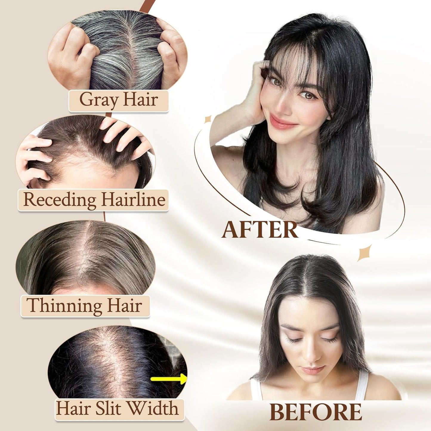 Women's Natural Lightweight Breathable Cover Gray Hair Invisible Seamless Fluffy Artificial Wig