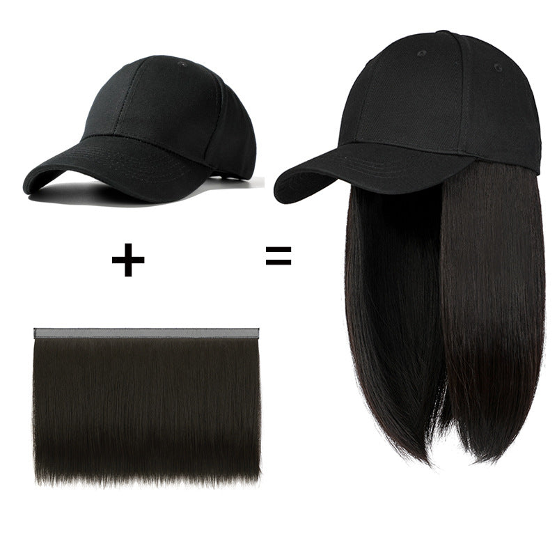 Women's Hat Detachable Fashion Summer Breathable Peaked Cap Long Straight Wig